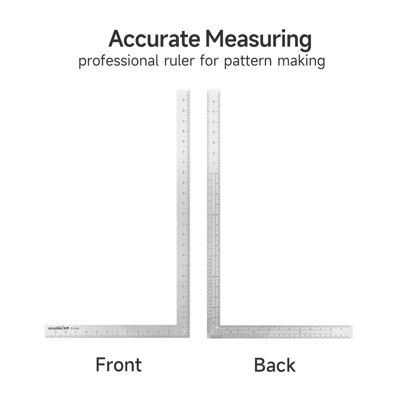 KEARING 24" x 14" L-Square Ruler with Multi-Scale French Curve, Professional Fashion Designer's Sewing Ruler for Pattern Making, Quilting, Design - Image 3